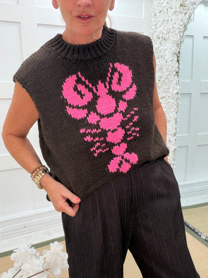 Larrie: Sleeveless lobster soft knit top. One size: 14-18. 2 colours