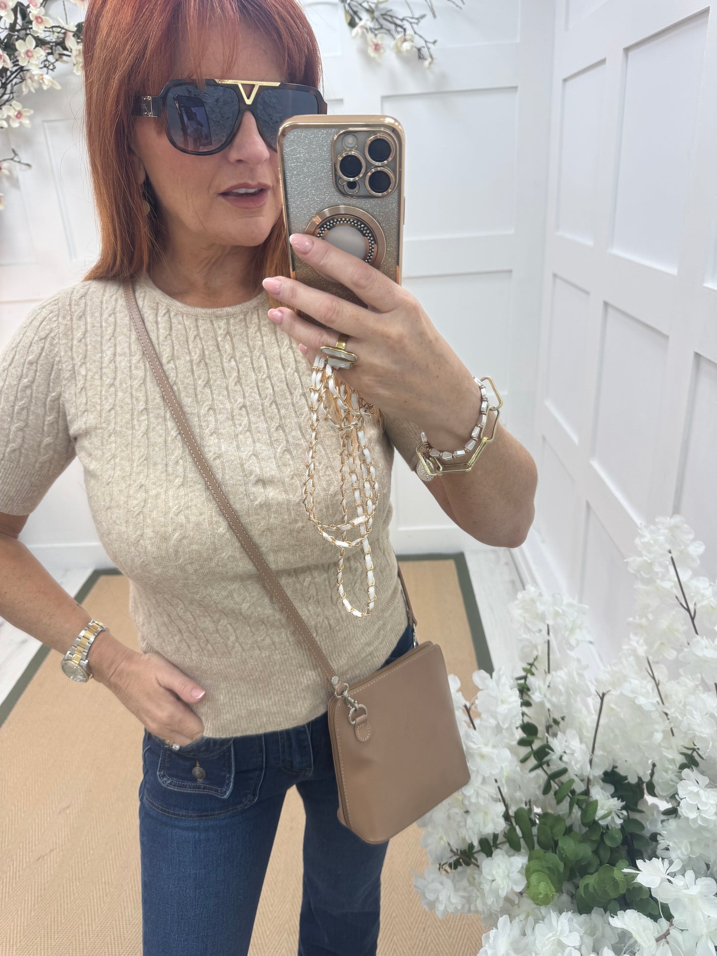 Pip: Stone short sleeve soft knit top.