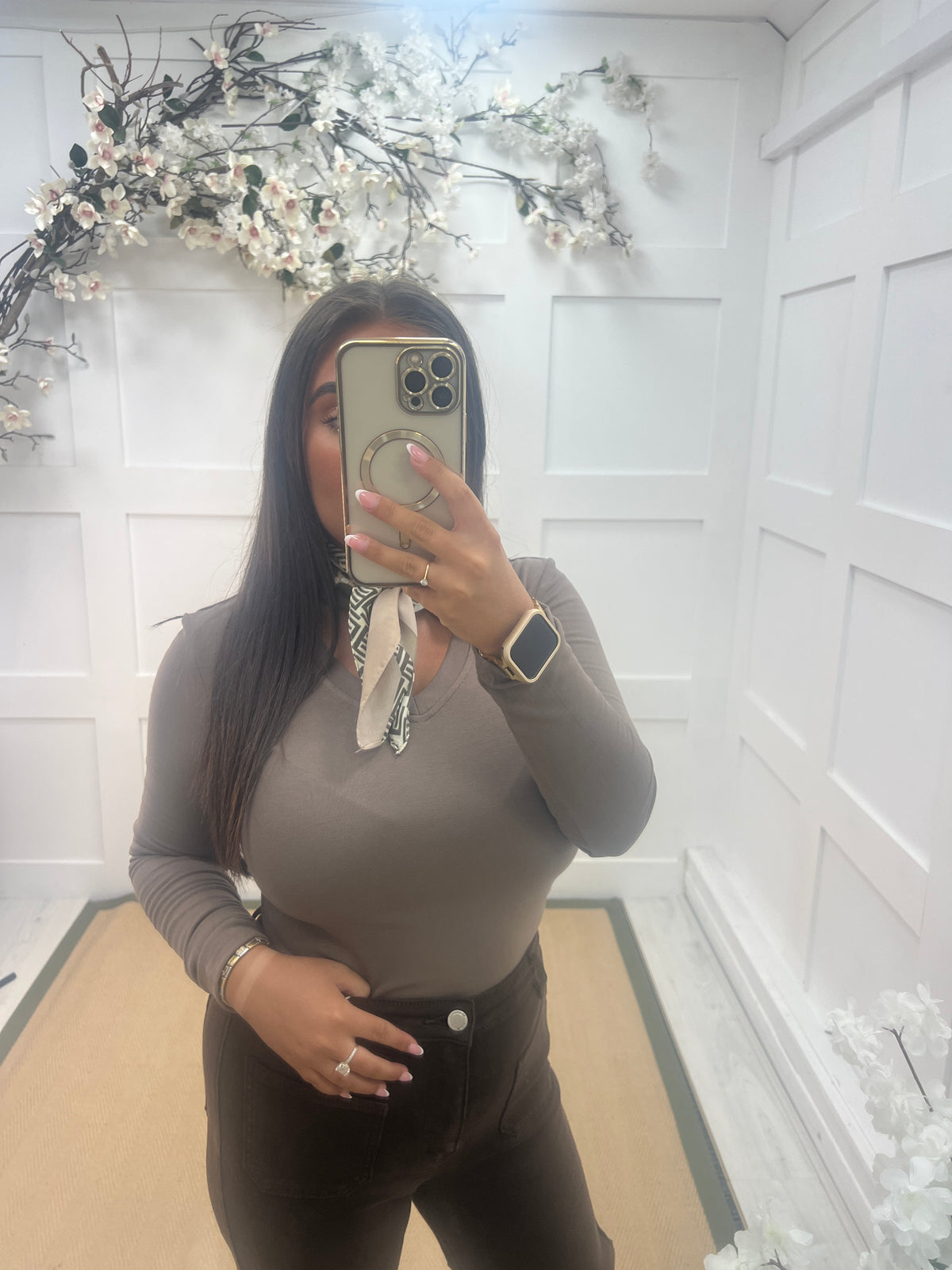 Bobbie: Basic V neck plain long sleeve top . One size: 8-14. 5 colours