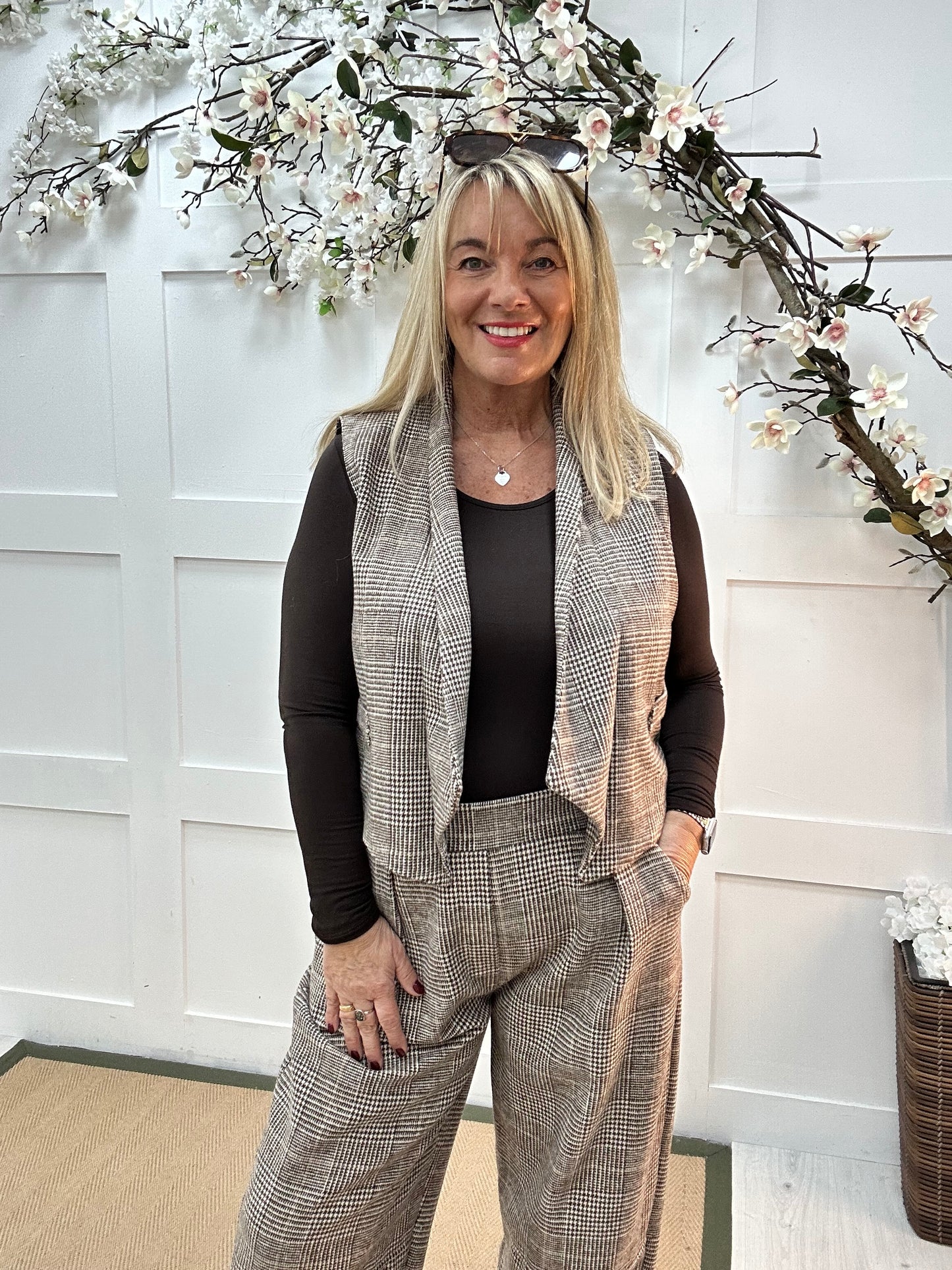 Sloane: Check trouser and waistcoat co-ord set. One size: 16-18