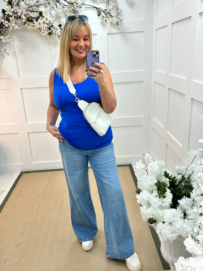 Abigail: Stretchy royal blue basic vest top. 2 sizes