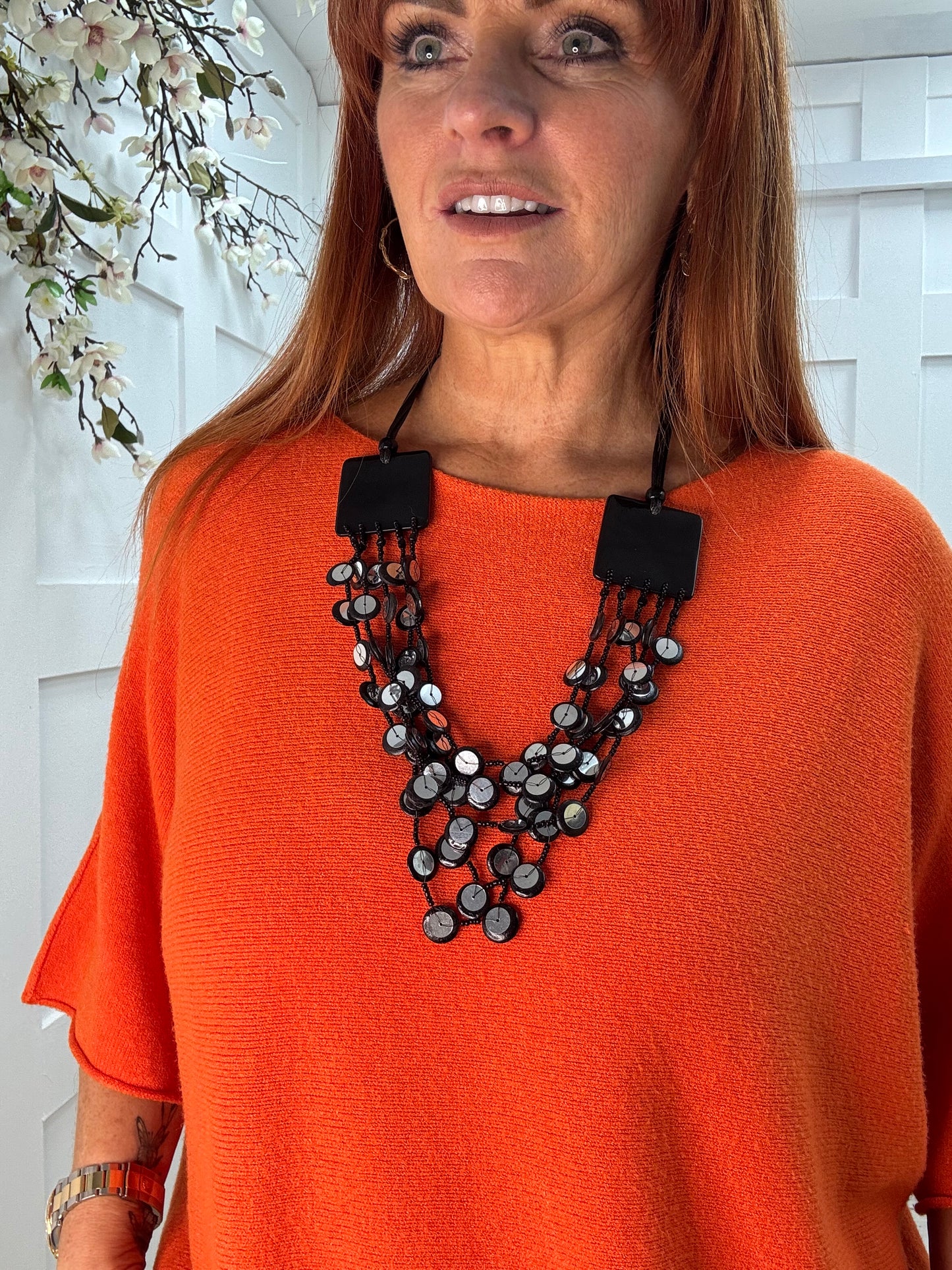 Meena: Black & mirror layered statement necklace