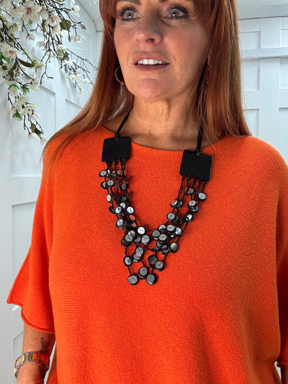 Meena: Black & mirror layered statement necklace