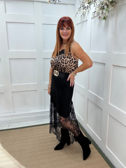 Sylphie: Black Silk Skirt with Sheer Lace Bottom. One size: 10-16