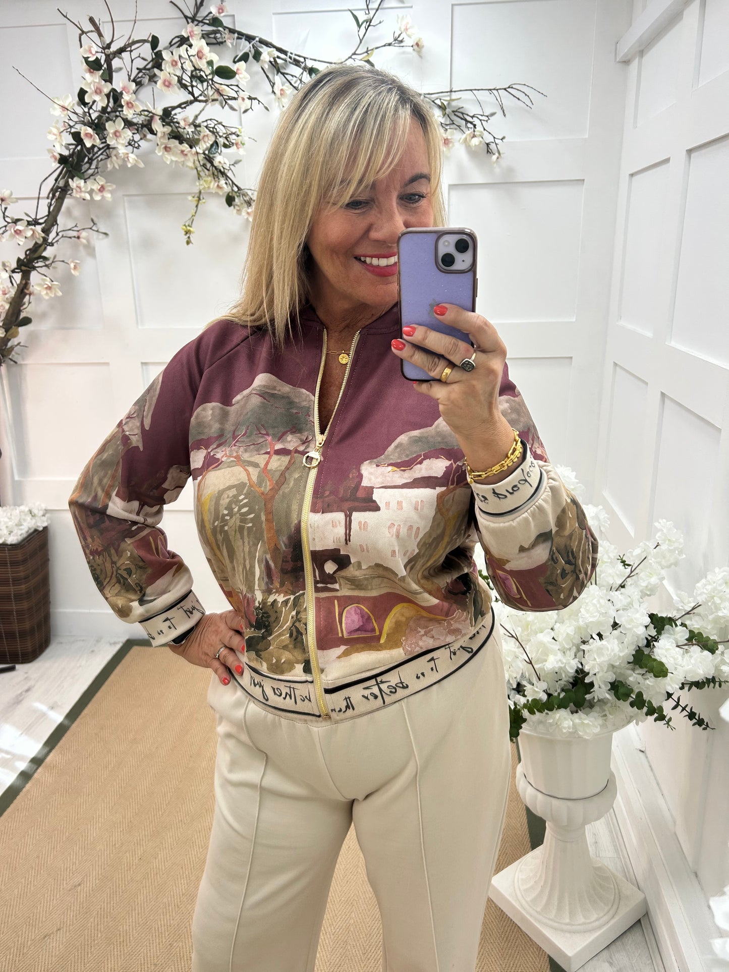 Bailey: Burgundy soft feel Amalfi bomber jacket. One size: 12-18