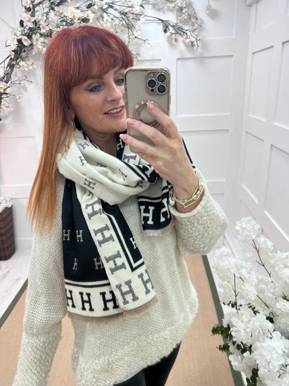 Hope: Black & cream H design scarf