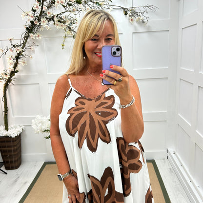 Helena: Brown big flower maxi dress. One size: 14-22