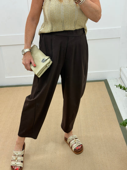 Billie: Barrel leg trousers with pockets. One size: 10-18. 5 colours