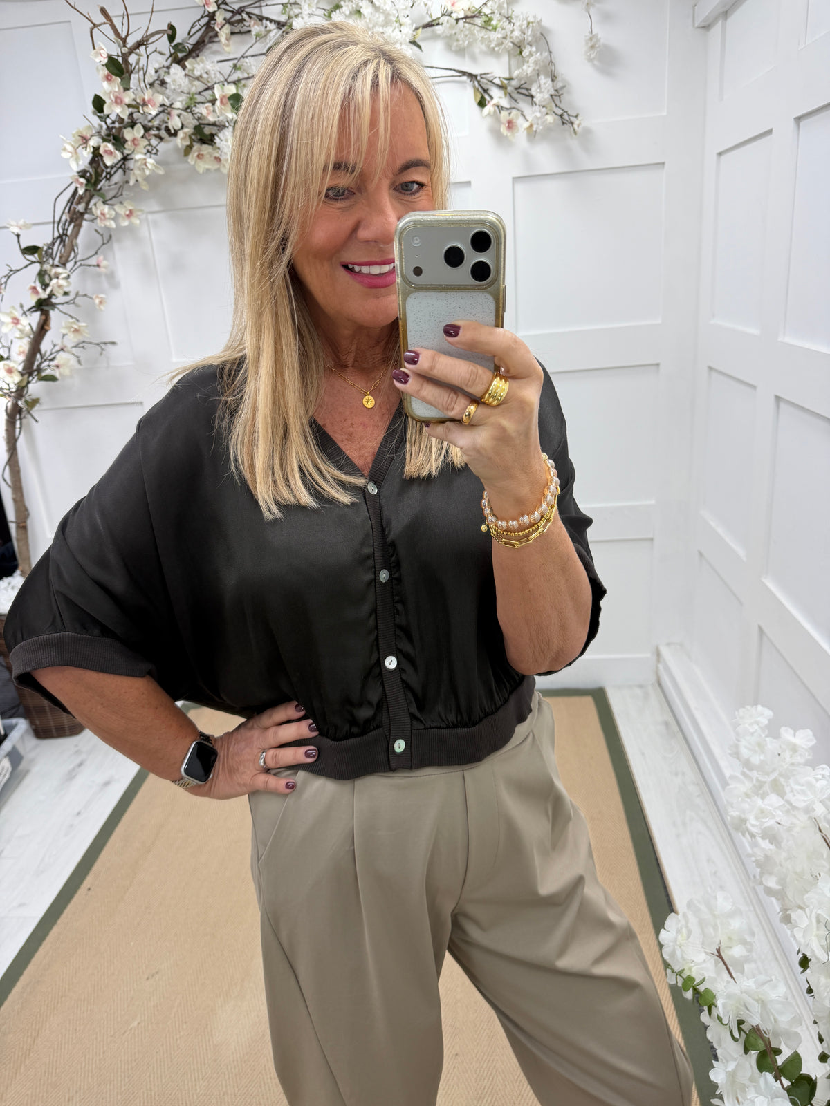 Sadie: Silky button kimono top. One size: 10-16. 3 colours