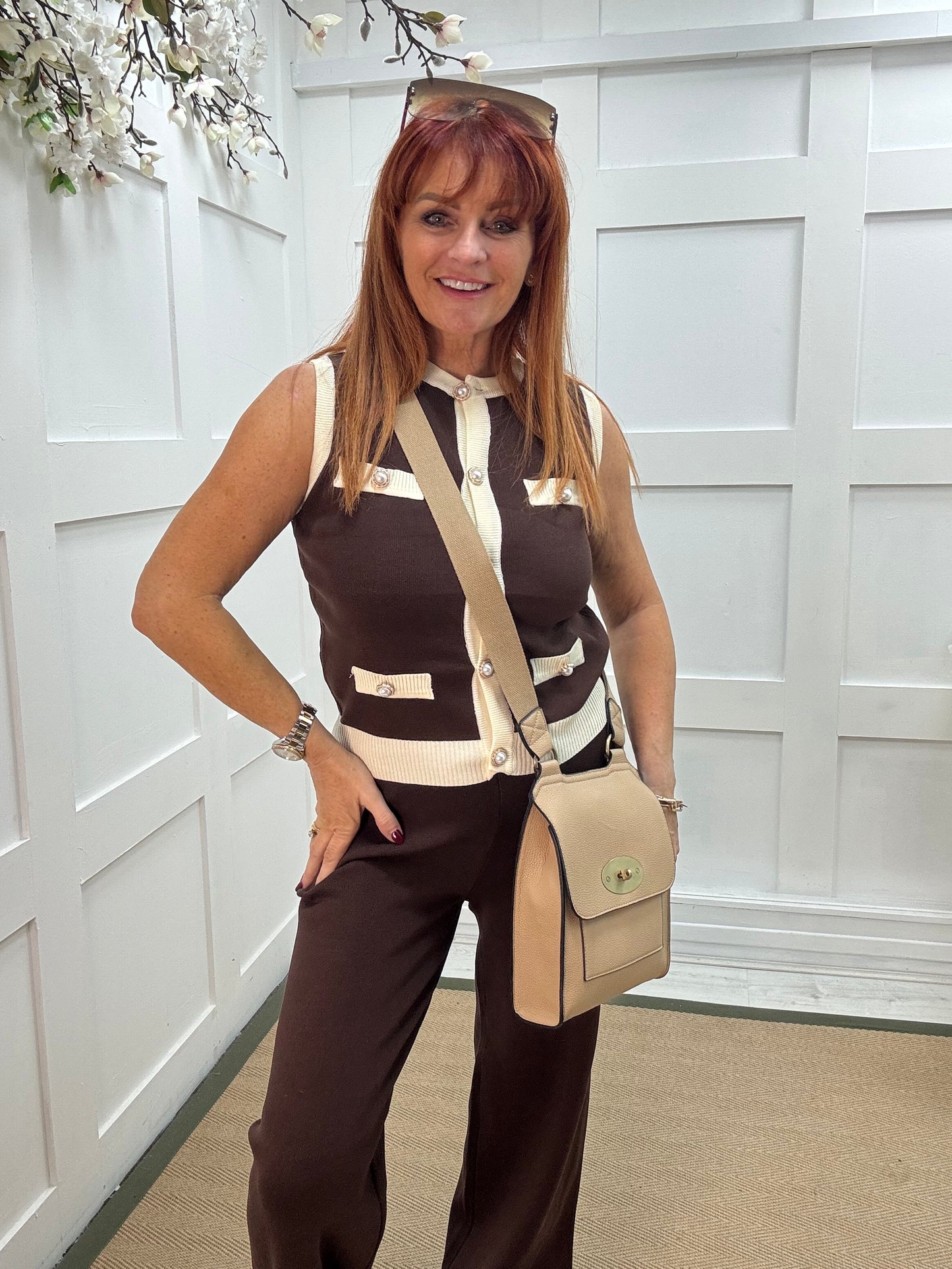 Faith: Brown 2 piece knitted loungewear set. 2 sizes