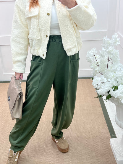 River: Khaki cocoon harem trousers. One Sz: 14-20