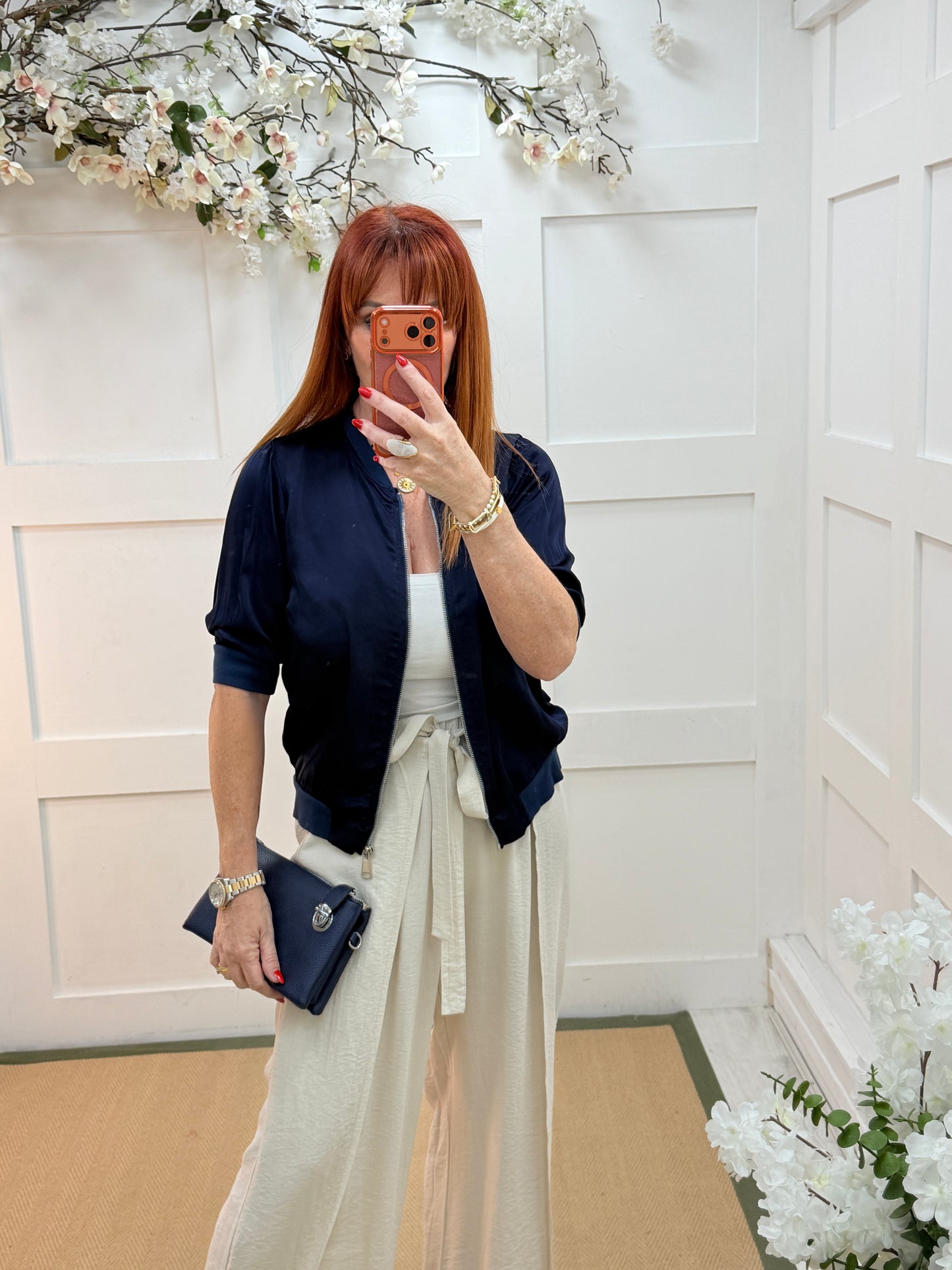 Kiki: Silk 3/4 sleeve bomber jacket. One size: 8-14. 3 colours