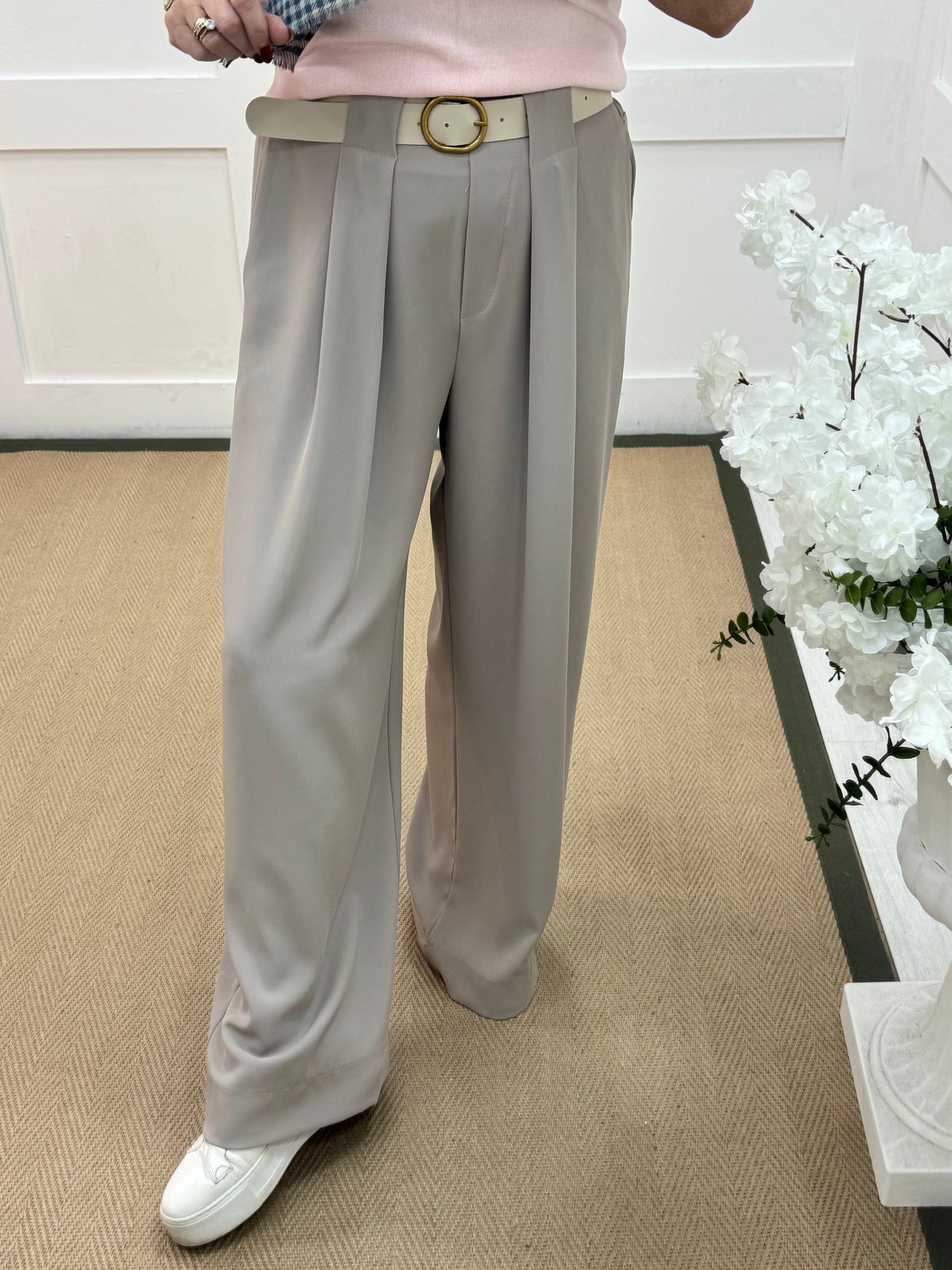 Trinity: Mocha wide leg belted trousers. One size: 10-16