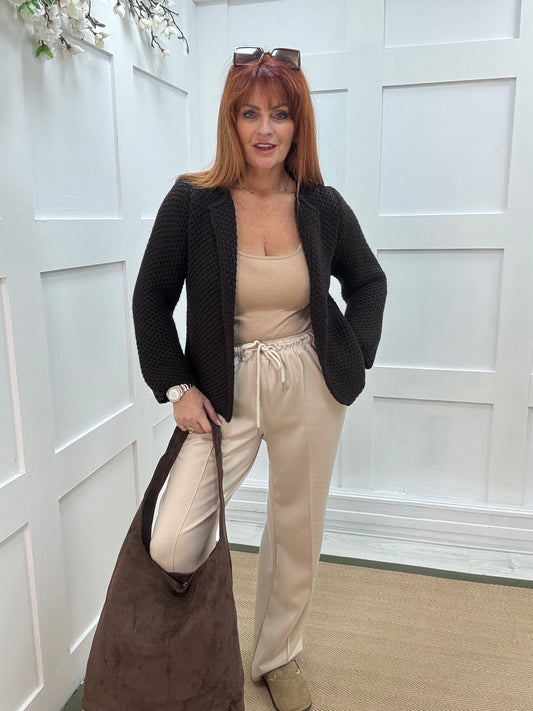 Sable: Brown vegan suede slouchy bag