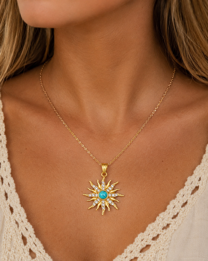 Capri: Gold diamanté turquoise sun necklace