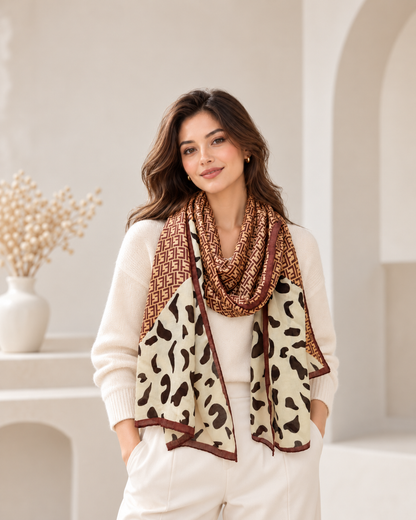 Ferne: Sand & brown designer inspired scarf.