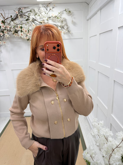 Goldie: Detachable faux fur collared zip up top. One size: 12-16. 4 colours