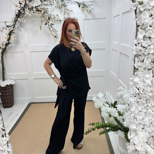 Maddie: Black tie knot co-ord set. 2 sizes