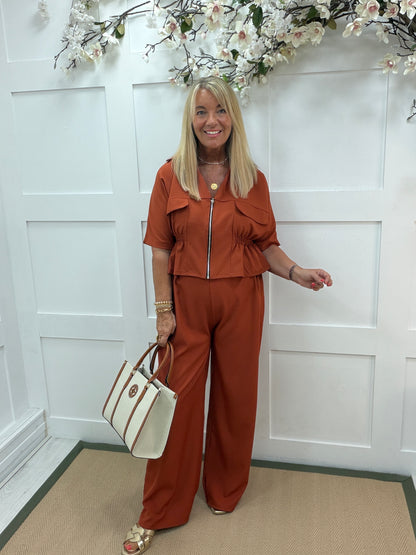 Cora: Safari style jacket & trouser co-ord set. One size: 14-18. 4 Colours