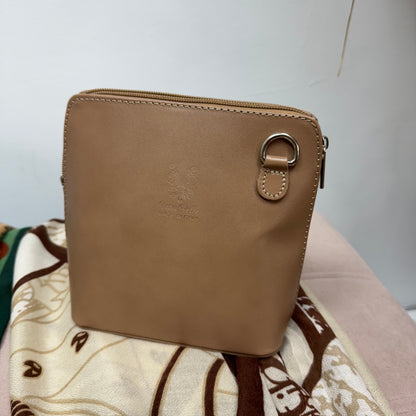 Thea: Taupe leather cross body/clutch bag.