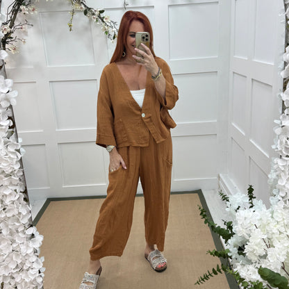 Kelsey: Paprika jacket & trouser co-ord set. One size: 14-20/22