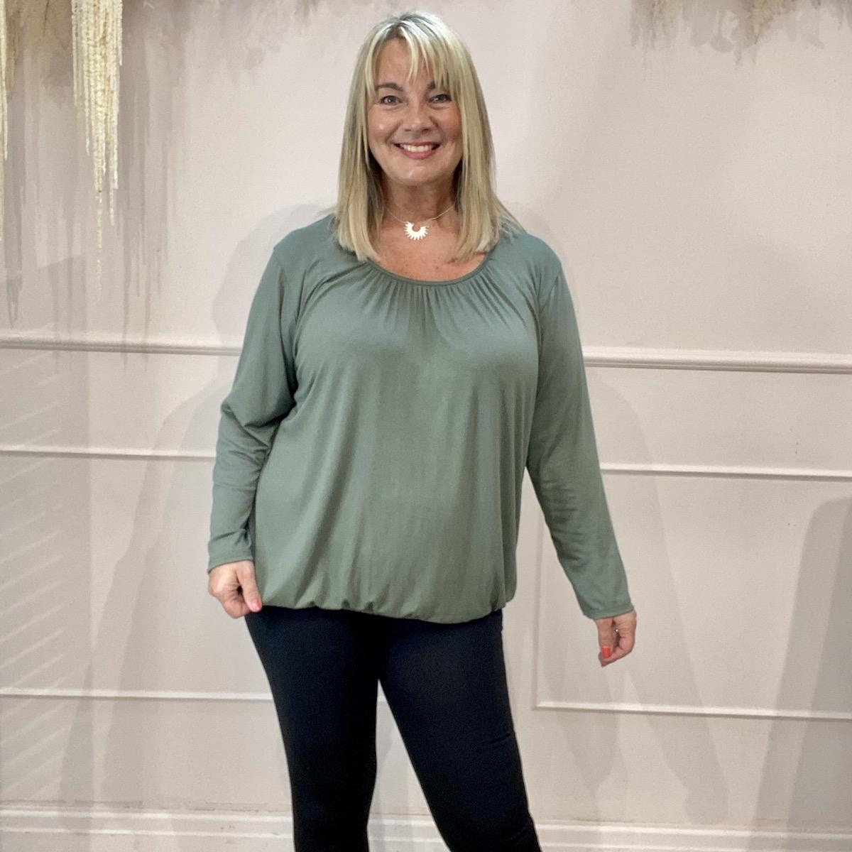 Emma: Long sleeved bubble hem top. One size 16-22
