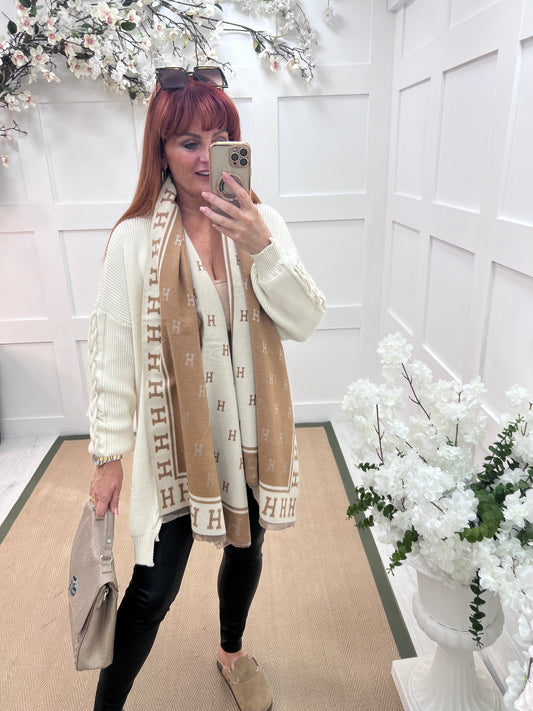 Hope: Sand & cream H design scarf