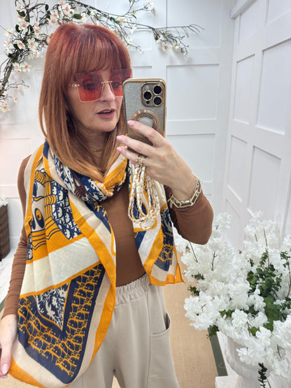 Dion: Orange & Navy designer inspired scarf