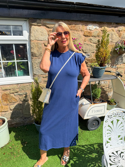 Tansy: Plain long stretchy midi dress. Sizes: 10-14. 2 colours