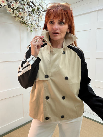 Carmen: Cream and black cropped trench jacket. 2 sizes.