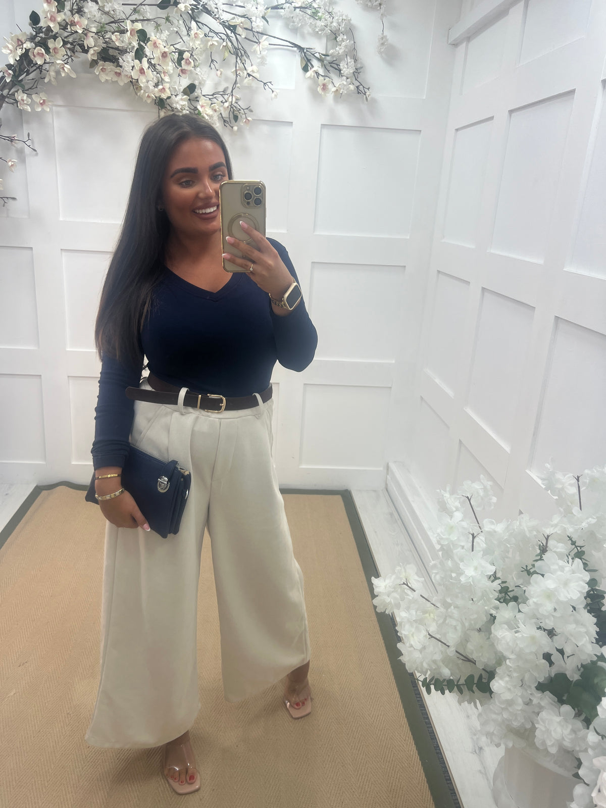 Bobbie: Basic V neck plain long sleeve top . One size: 8-14. 5 colours