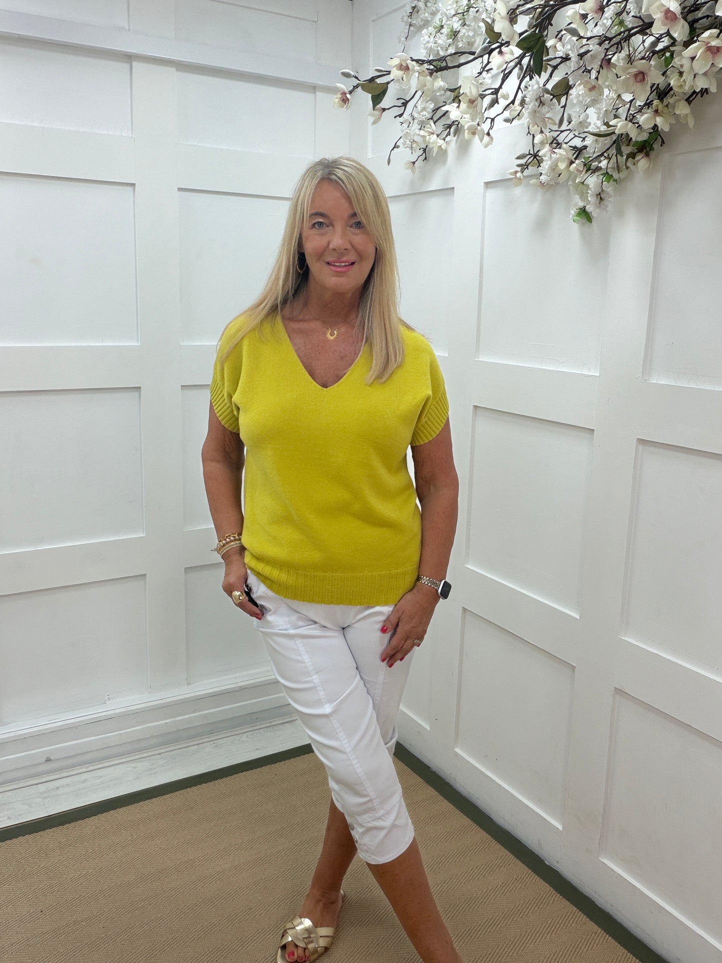 Trina: Soft knit long V-neck top. One size 12-18. 5 colours