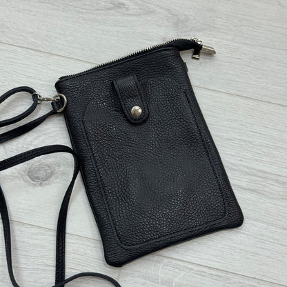 Petra: Black Italian leather phone cross body bag
