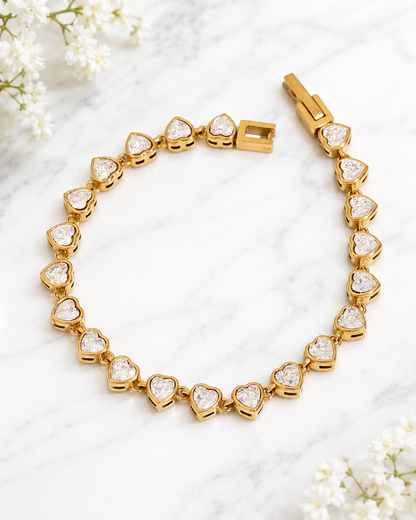 Valentina: 18K gold cz heart tennis bracelet