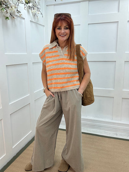 Talisa: Orange & beige stripe sleeveless top. One size 12-18