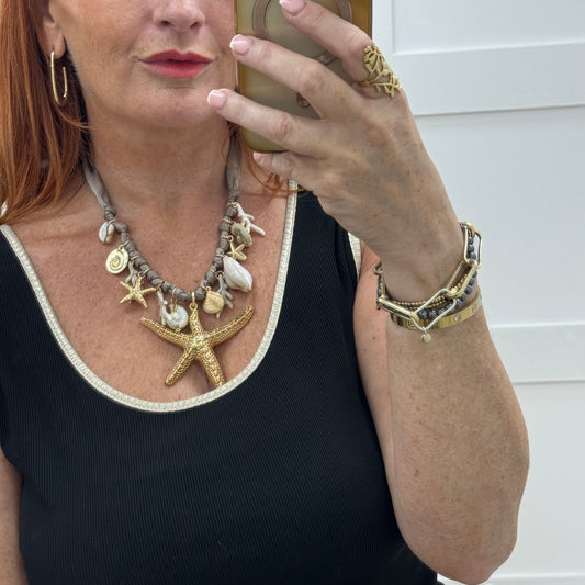 Tula: Mink gold starfish & shell necklace