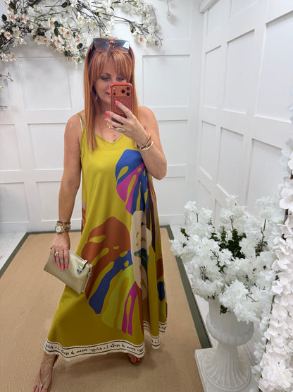 Arla: Palm leaf print silk dress. One size 12-20. 3 colours