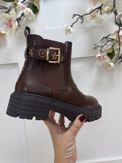 Larrie: Brown designer inspired chelsea boots. Sizes 3-8.