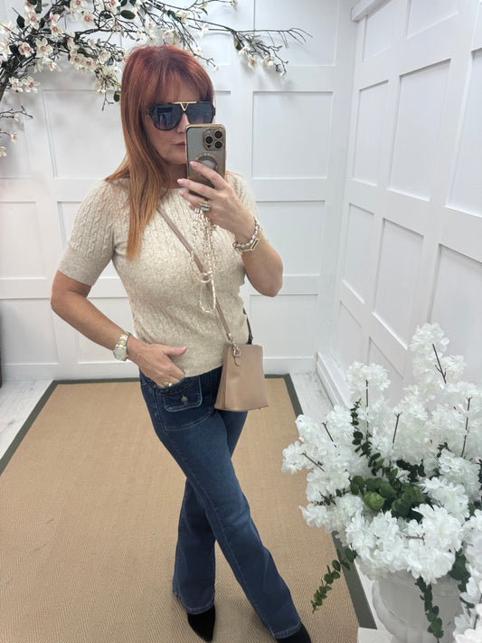 Pip: Stone short sleeve soft knit top.
