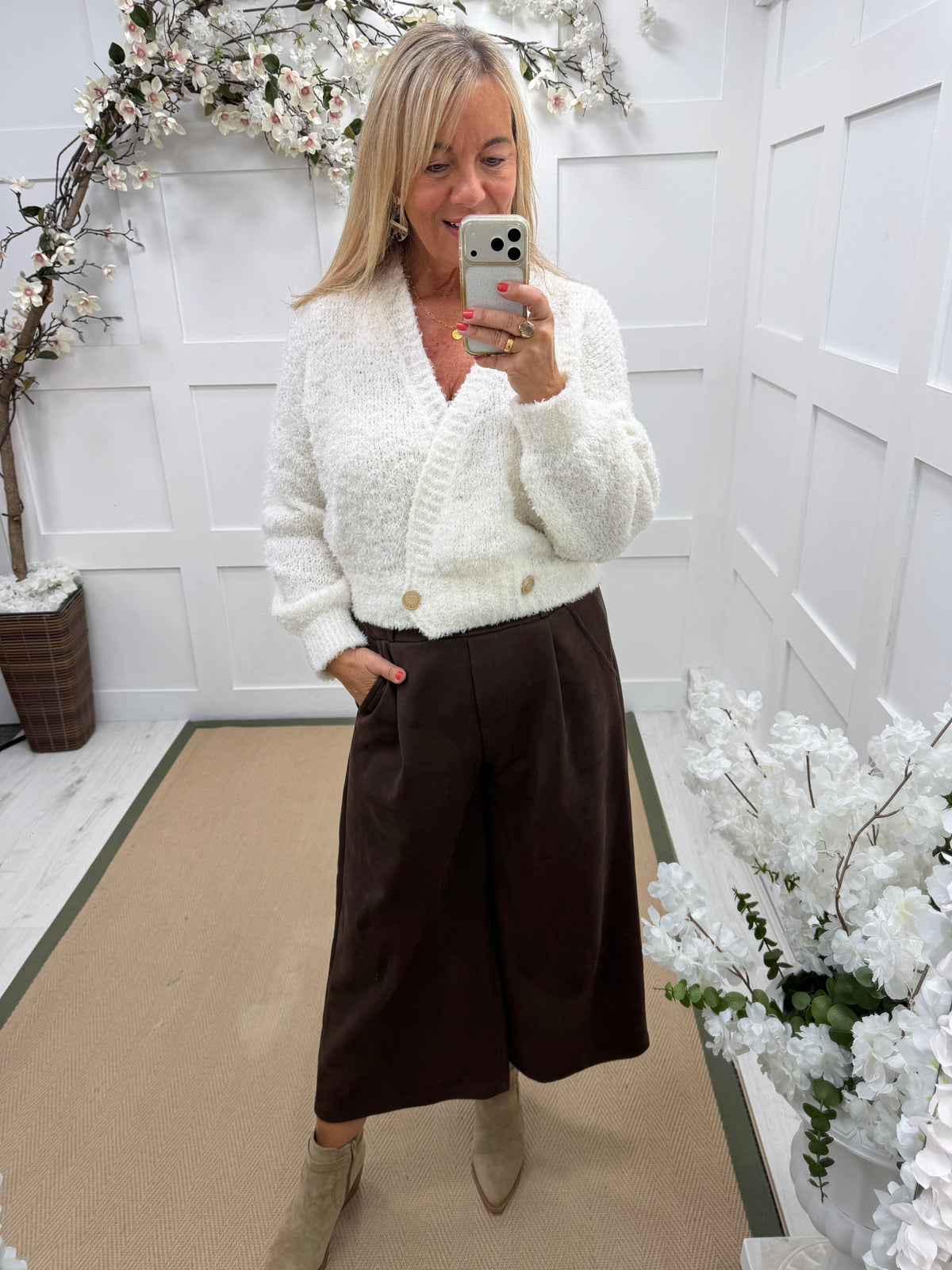 Astrid: Mohair gold button wrap cardigan. One size: 12-18 4 colours