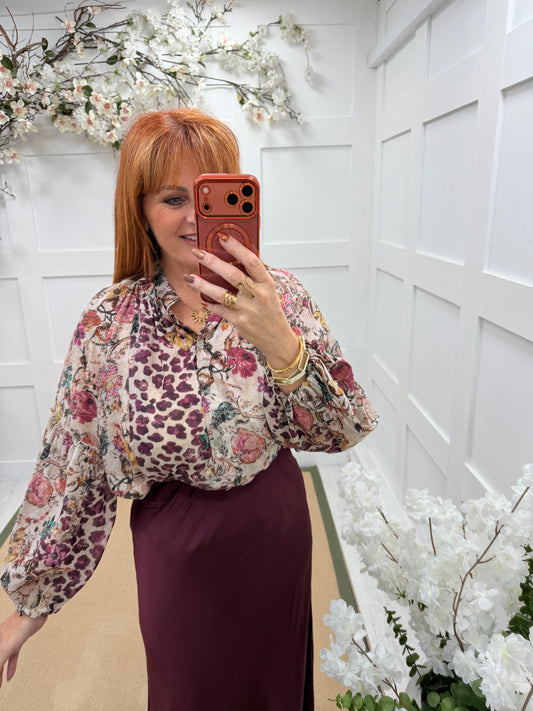 Blair: Multicoloured floral & animal print blouse. One size: 12-18