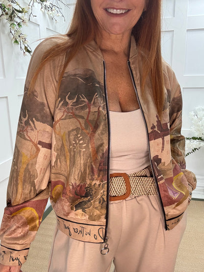 Bailey: Sand soft feel Amalfi bomber jacket. One size: 12-18