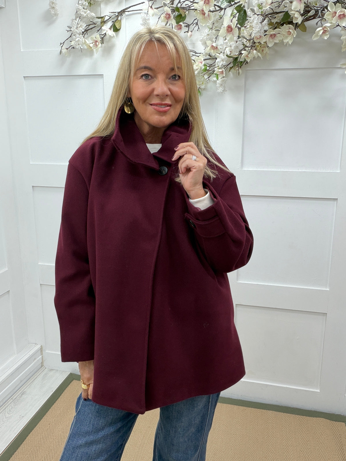 Marlow: Funnel neck coat with pockets. One size 12-18. 4 colours