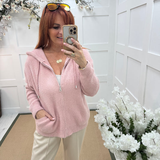 Teddi: Pink soft knit hooded top. 2 sizes
