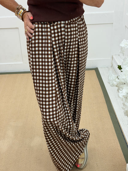 Cheri: Check wide leg patterned trousers. One size: 10-16. 2 colours