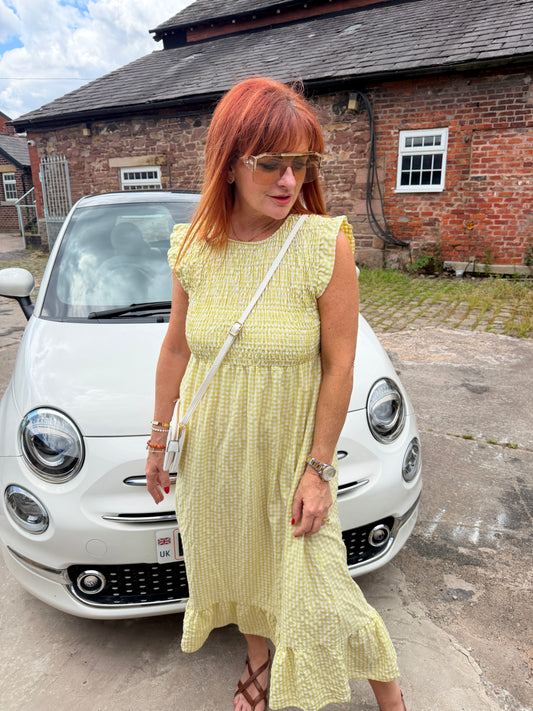 Gabby: Stretchy gingham midi dress. One size 8-16. 2 colours