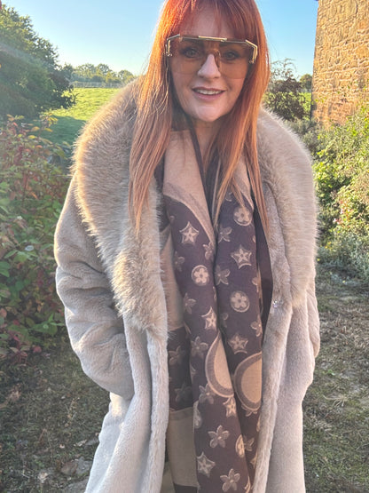 Linden: Brown designer inspired fringed scarf
