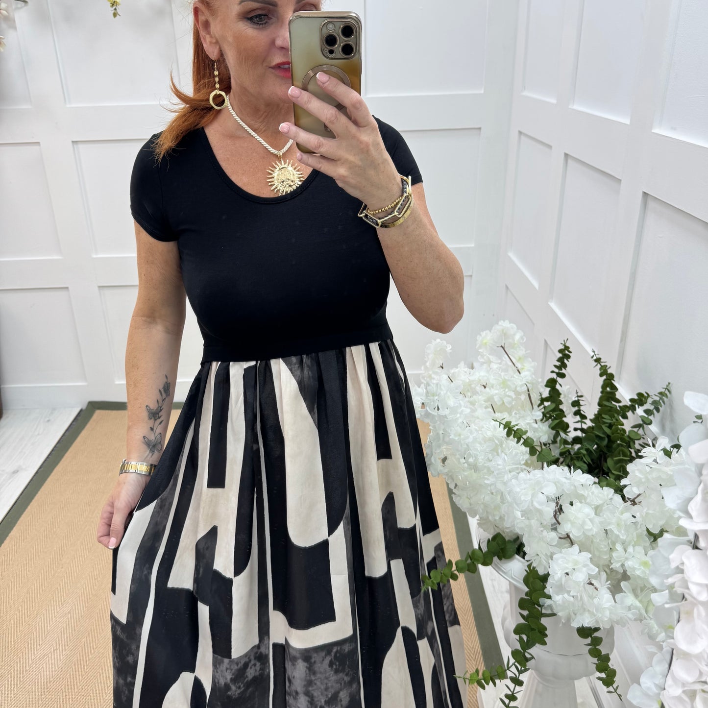 Willow: Black & multicoloured T shirt dress. One size 10-18
