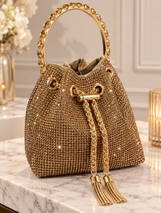 Zaria: Diamanté bucket hand bag. 2 colours
