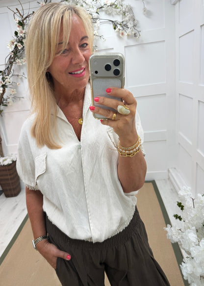 Tammy: Short sleeve utility top. One size: 10-18. 4 colours